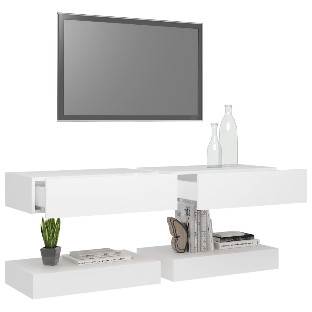 TV-tasot LED-valoilla 2 kpl valkoinen 60x35 cm - Sisustajankoti.fi