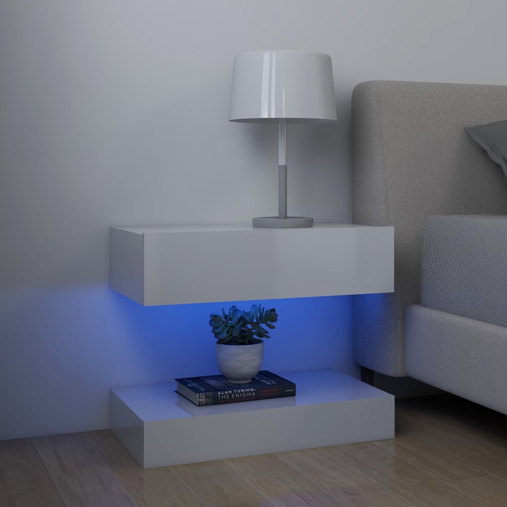 TV-tasot LED-valoilla 2 kpl korkeakiilto valkoinen 60x35 cm - Sisustajankoti.fi