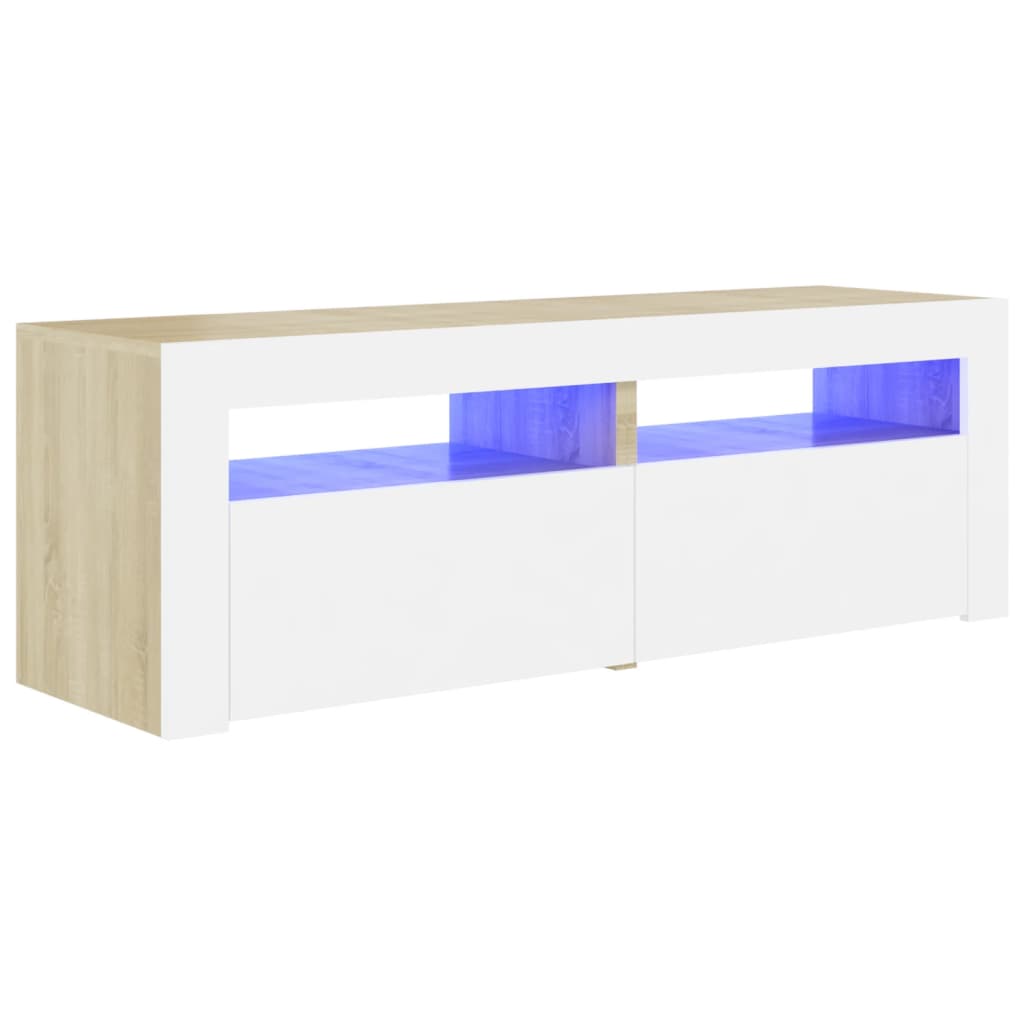TV-taso LED-valoilla valkoinen ja Sonoma-tammi 120x35x40 cm - Sisustajankoti.fi
