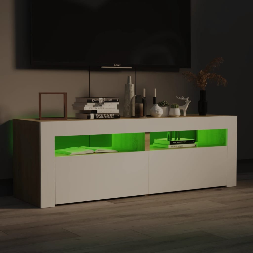 TV-taso LED-valoilla valkoinen ja Sonoma-tammi 120x35x40 cm - Sisustajankoti.fi