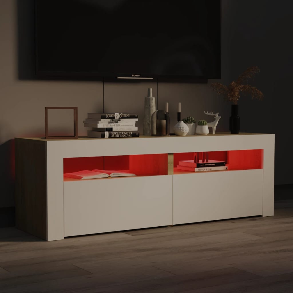 TV-taso LED-valoilla valkoinen ja Sonoma-tammi 120x35x40 cm - Sisustajankoti.fi