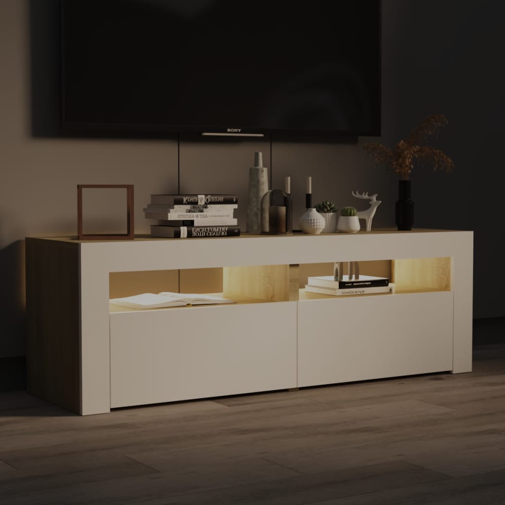 TV-taso LED-valoilla valkoinen ja Sonoma-tammi 120x35x40 cm - Sisustajankoti.fi