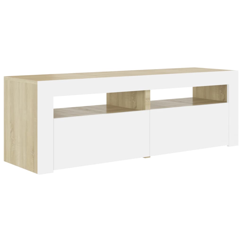 TV-taso LED-valoilla valkoinen ja Sonoma-tammi 120x35x40 cm - Sisustajankoti.fi