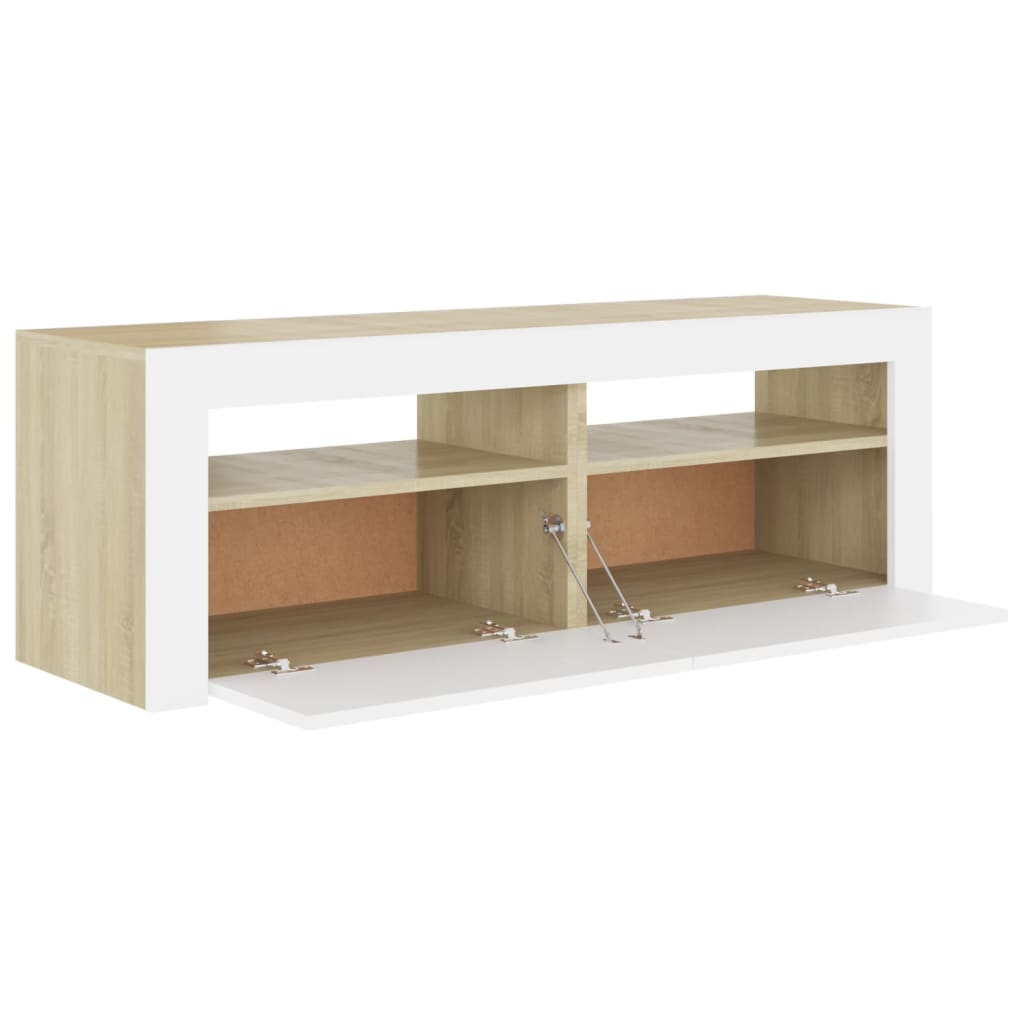 TV-taso LED-valoilla valkoinen ja Sonoma-tammi 120x35x40 cm - Sisustajankoti.fi