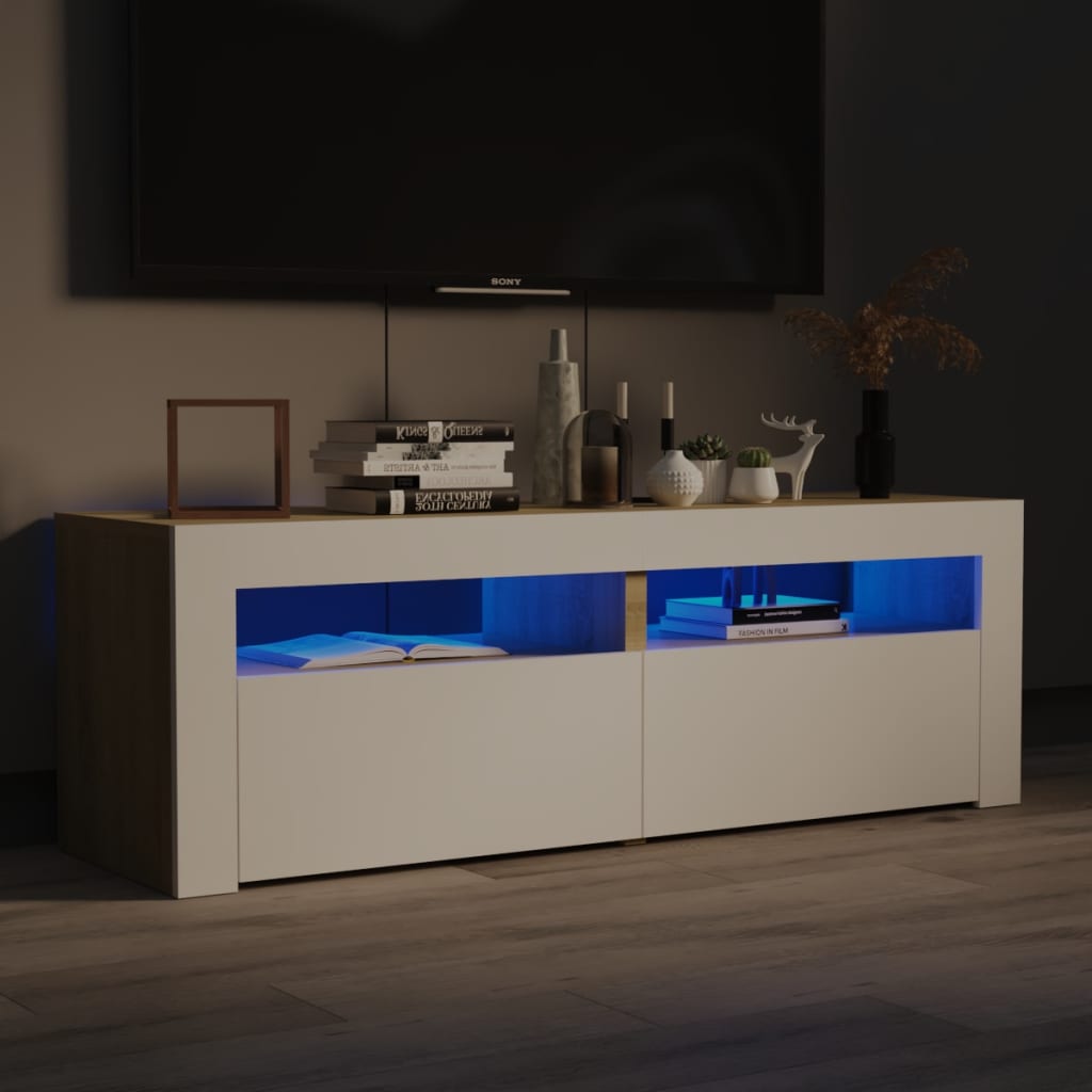 TV-taso LED-valoilla valkoinen ja Sonoma-tammi 120x35x40 cm - Sisustajankoti.fi