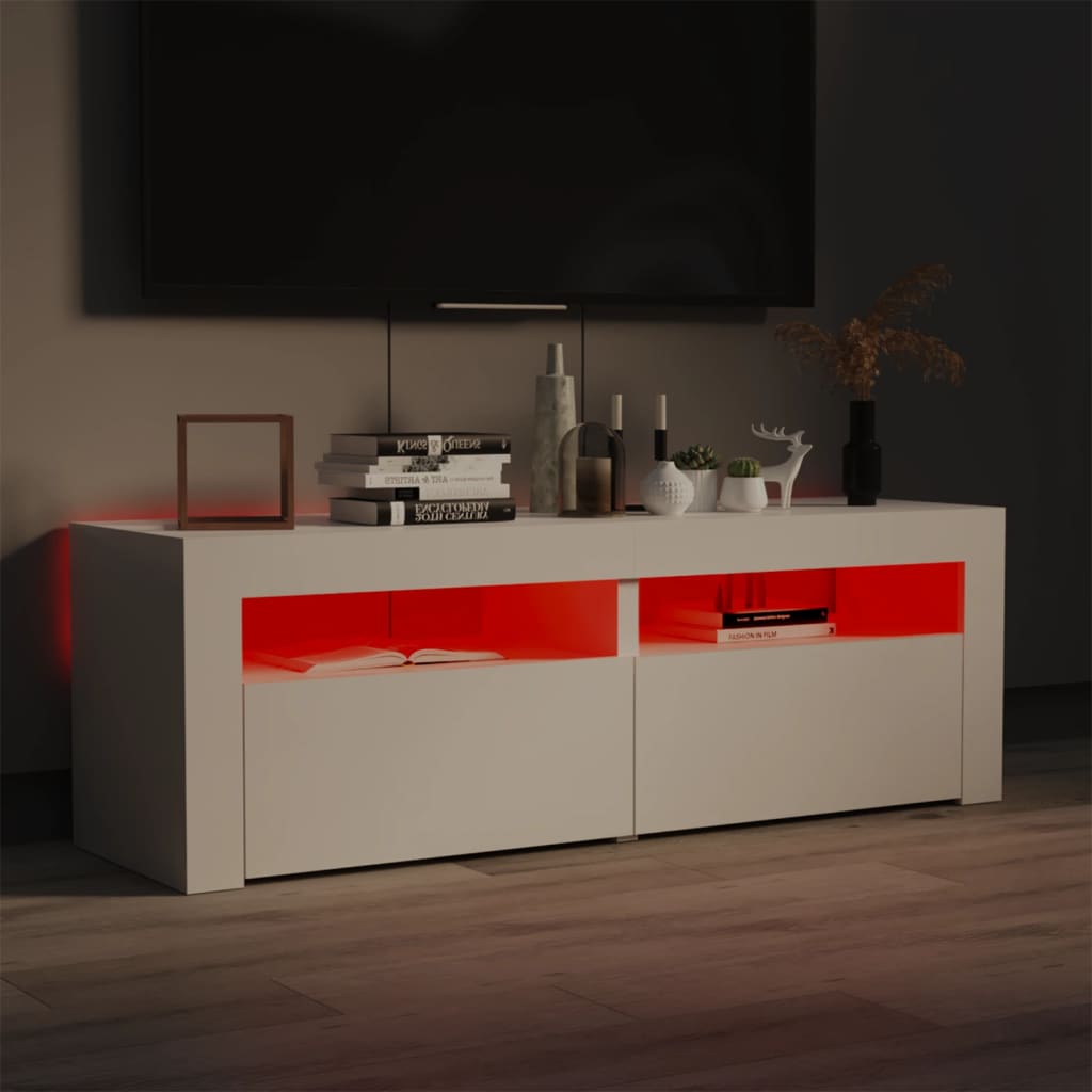TV-taso LED-valoilla korkeakiilto valkoinen 120x35x40 cm - Sisustajankoti.fi