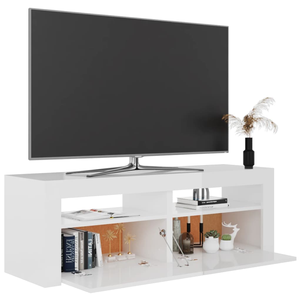 TV-taso LED-valoilla korkeakiilto valkoinen 120x35x40 cm - Sisustajankoti.fi