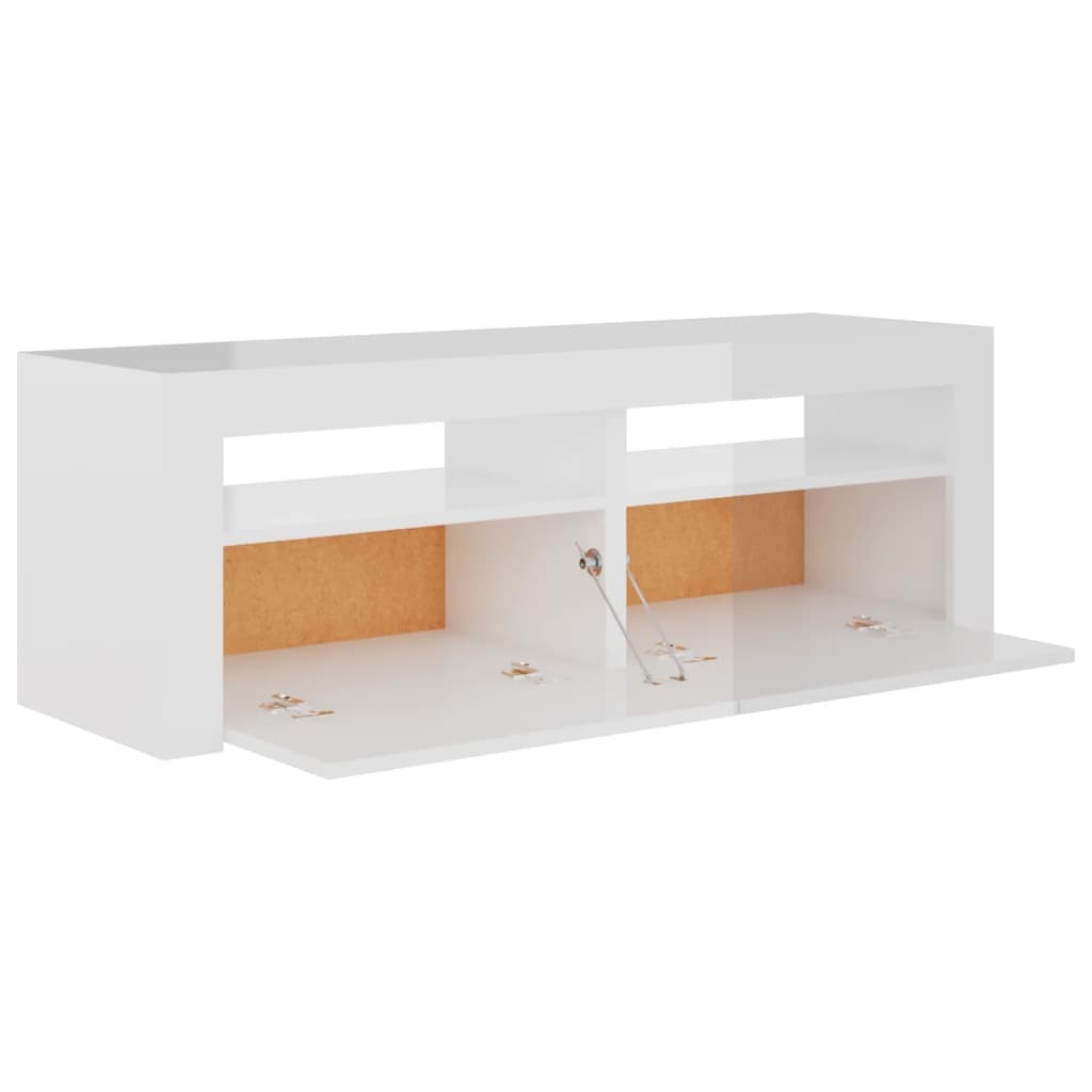 TV-taso LED-valoilla korkeakiilto valkoinen 120x35x40 cm - Sisustajankoti.fi
