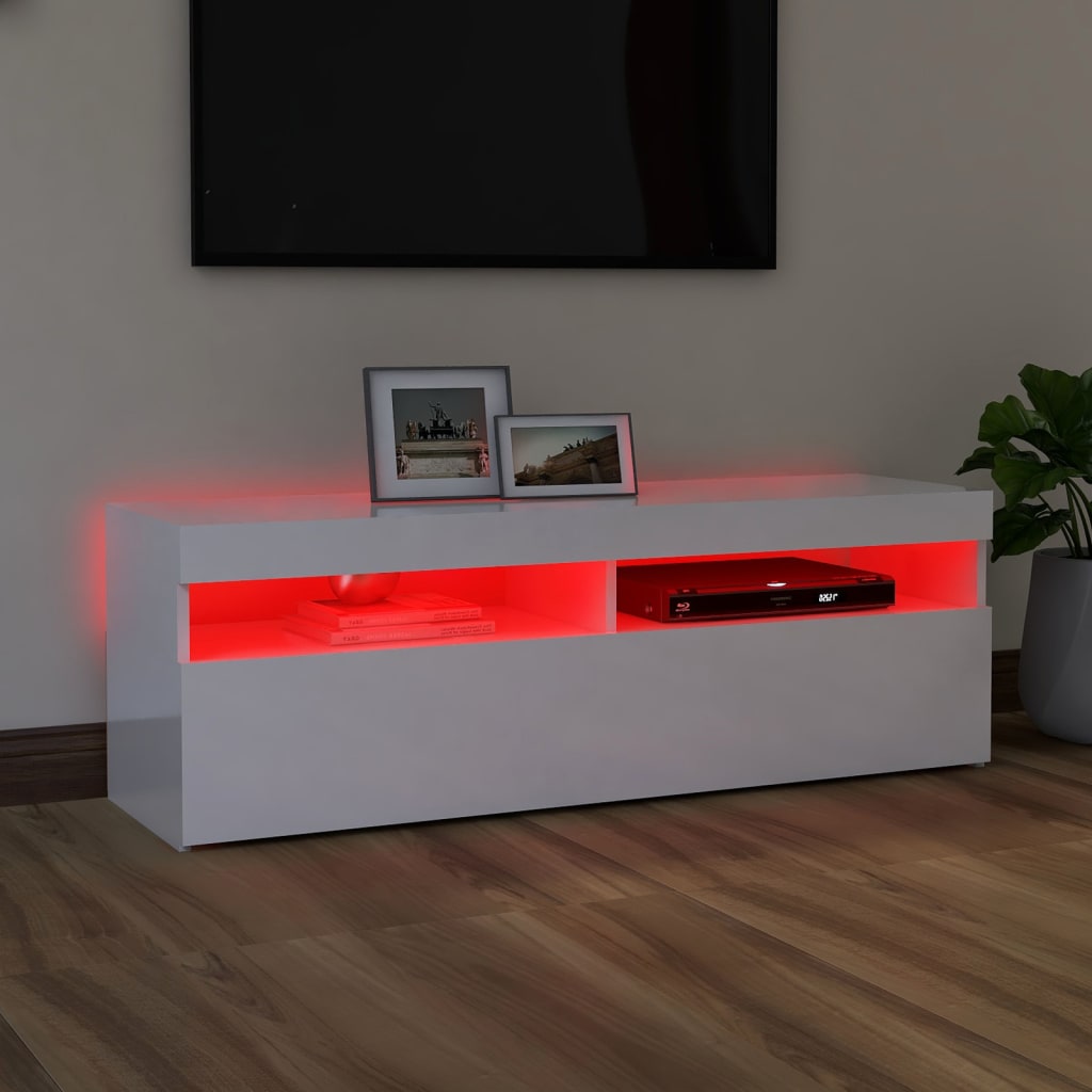 TV-taso LED-valoilla korkeakiilto valkoinen 120x35x40 cm - Sisustajankoti.fi
