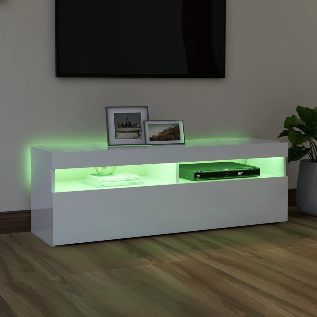 TV-taso LED-valoilla korkeakiilto valkoinen 120x35x40 cm - Sisustajankoti.fi