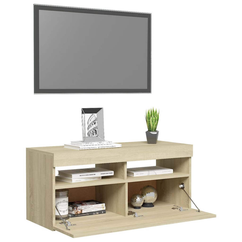 TV-taso LED-valoilla Sonoma-tammi 90x35x40 cm - Sisustajankoti.fi