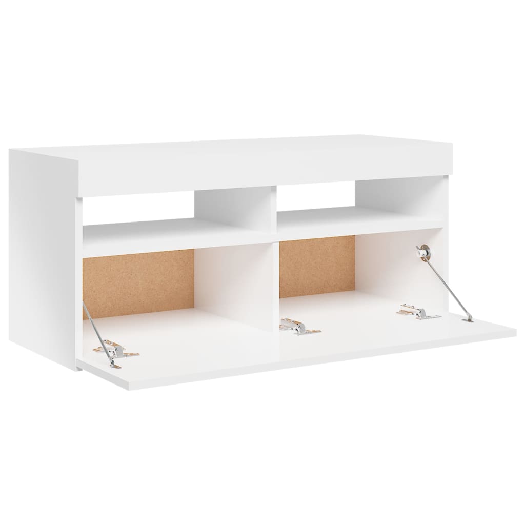 TV-taso LED-valoilla korkeakiilto valkoinen 90x35x40 cm - Sisustajankoti.fi