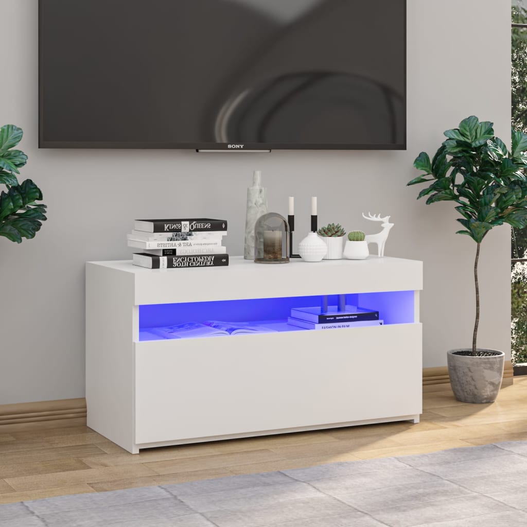TV-taso LED-valoilla valkoinen 75x35x40 cm - Sisustajankoti.fi