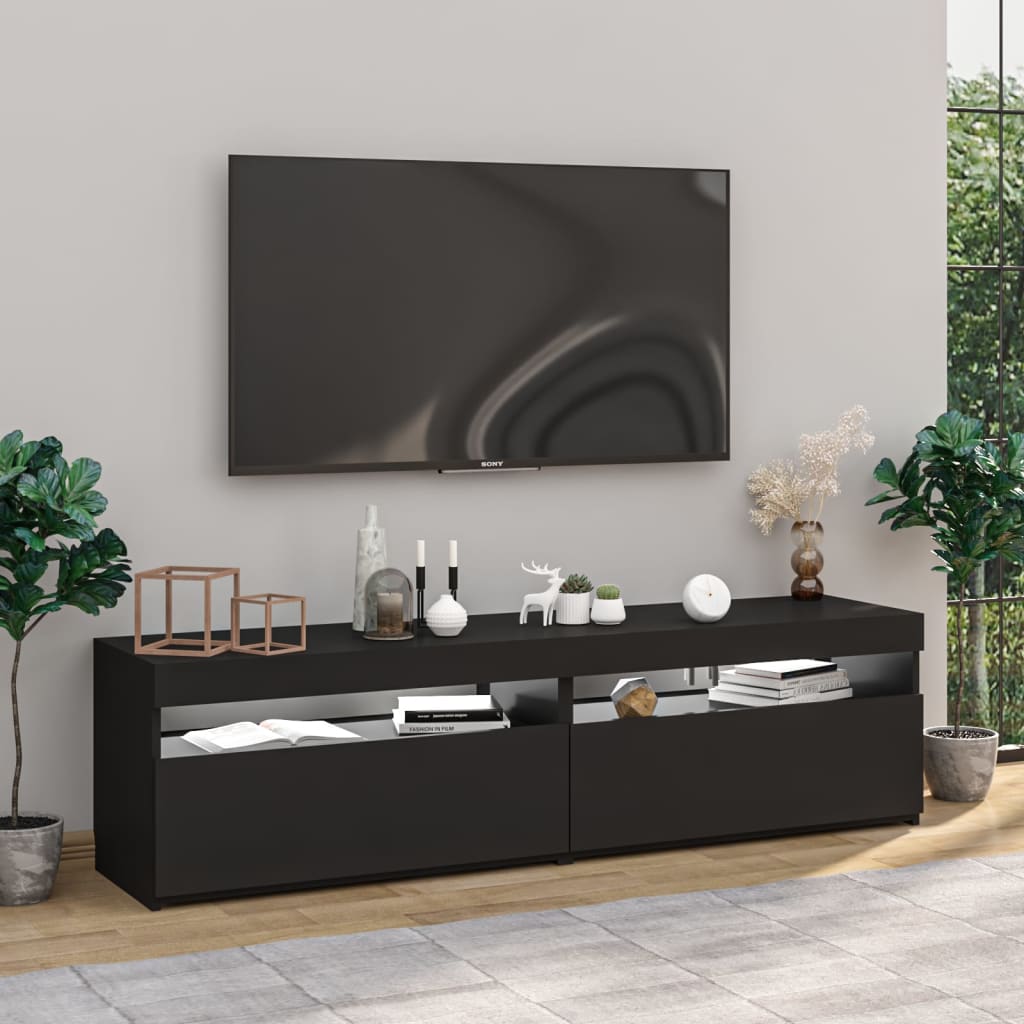 TV-tasot 2 kpl LED-valoilla musta 75x35x40 cm - Sisustajankoti.fi