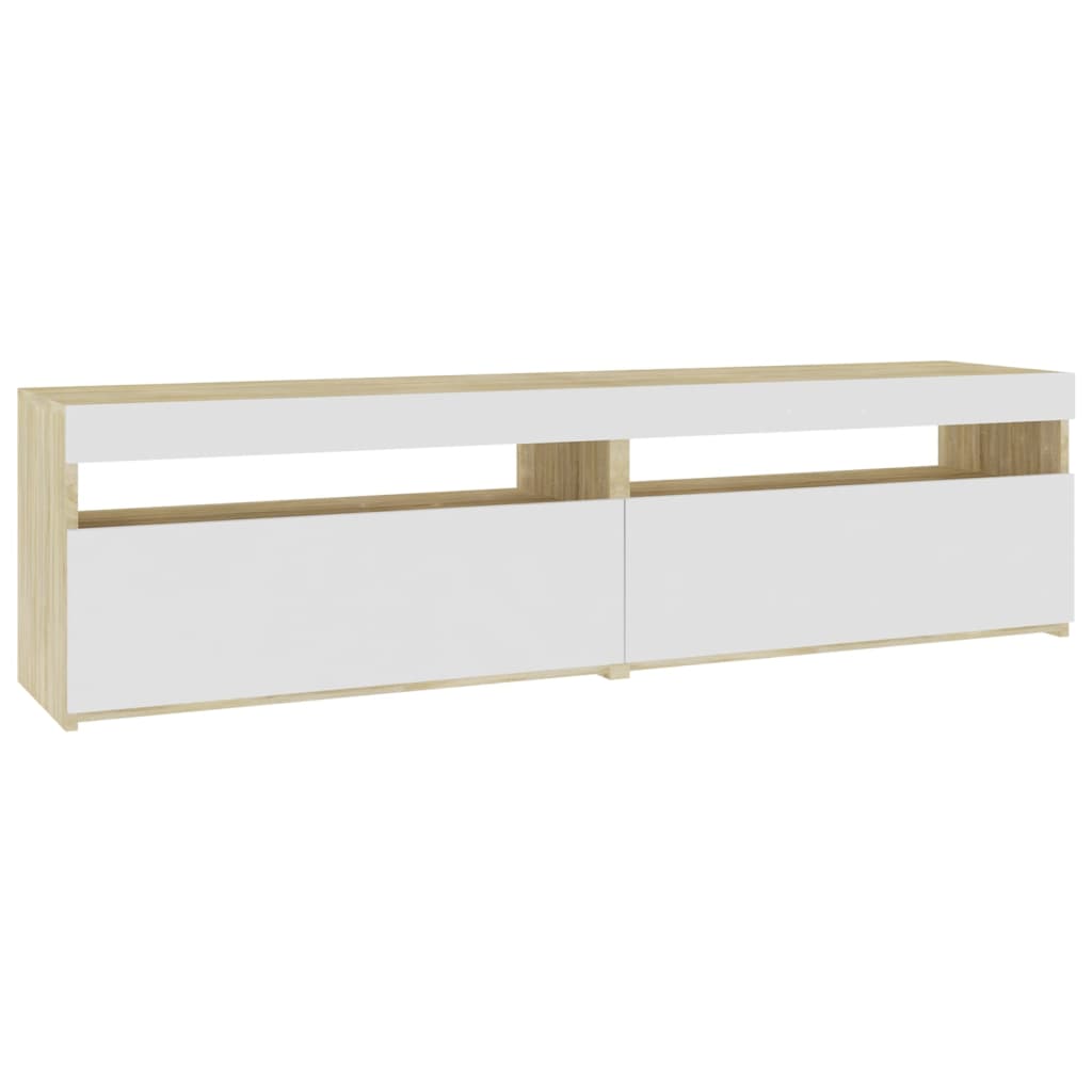 TV-tasot 2 kpl LED-valoilla valkoinen/Sonoma-tammi 75x35x40 cm - Sisustajankoti.fi