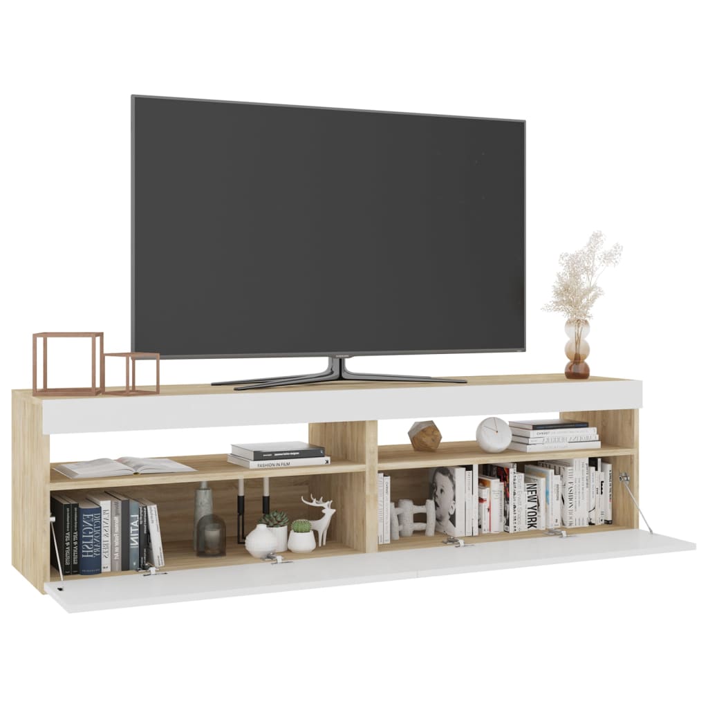 TV-tasot 2 kpl LED-valoilla valkoinen/Sonoma-tammi 75x35x40 cm - Sisustajankoti.fi