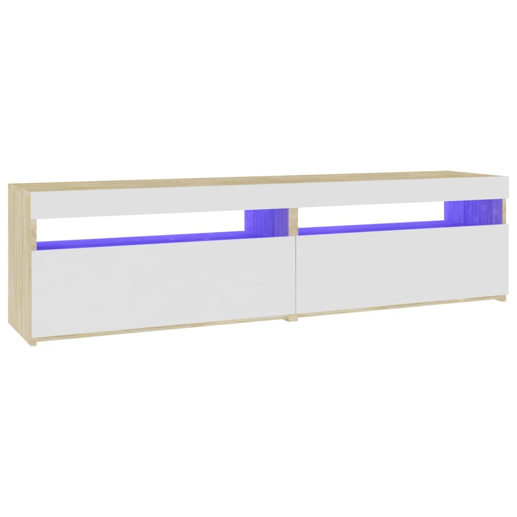 TV-tasot 2 kpl LED-valoilla valkoinen/Sonoma-tammi 75x35x40 cm - Sisustajankoti.fi