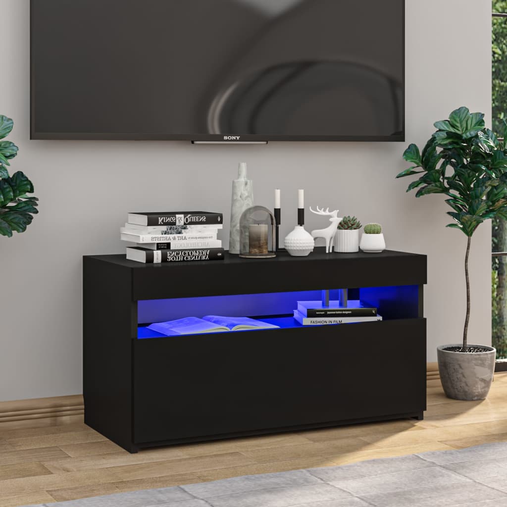 TV-taso LED-valoilla korkeakiilto musta 75x35x40 cm - Sisustajankoti.fi