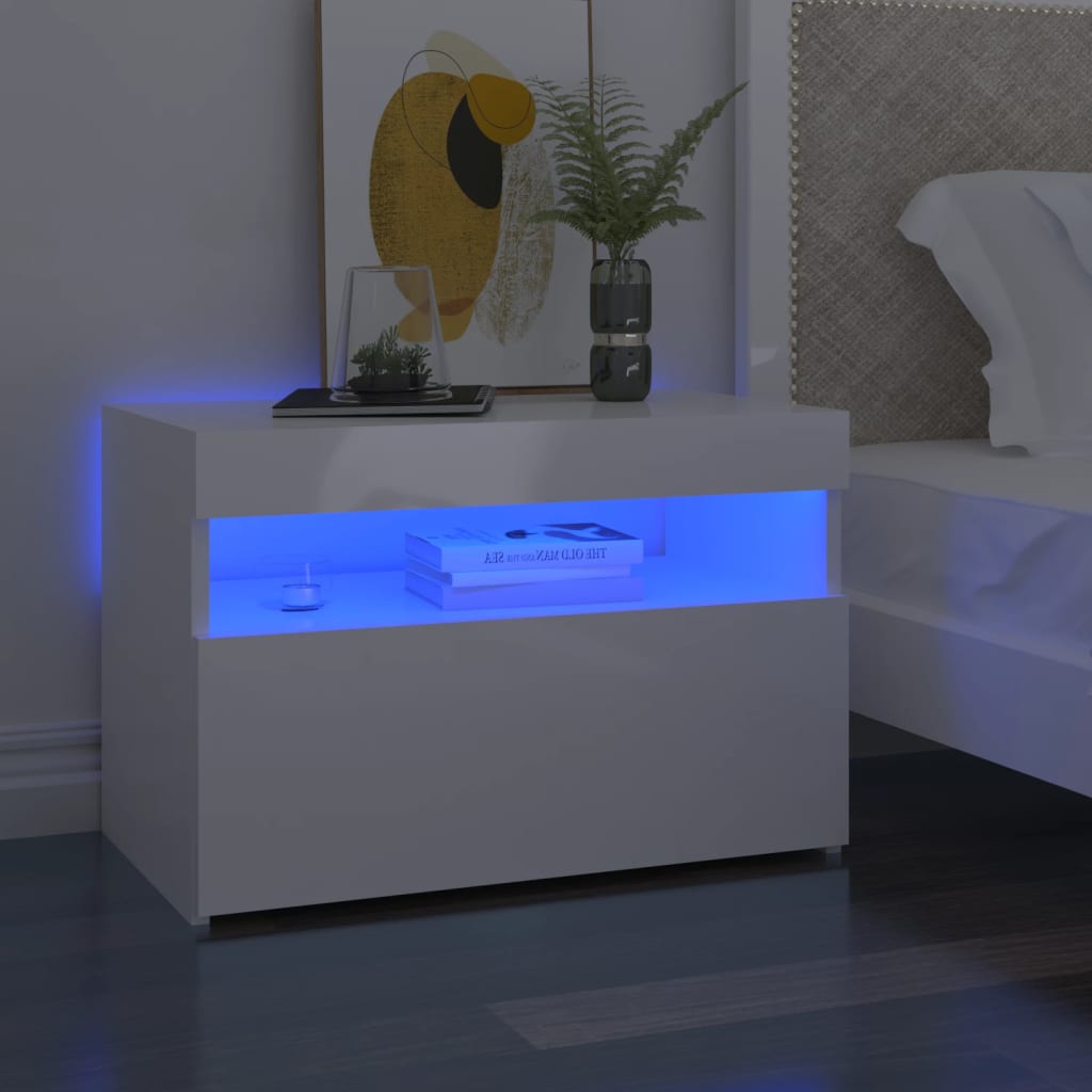 TV-taso LED-valoilla korkeakiilto valkoinen 60x35x40 cm - Sisustajankoti.fi