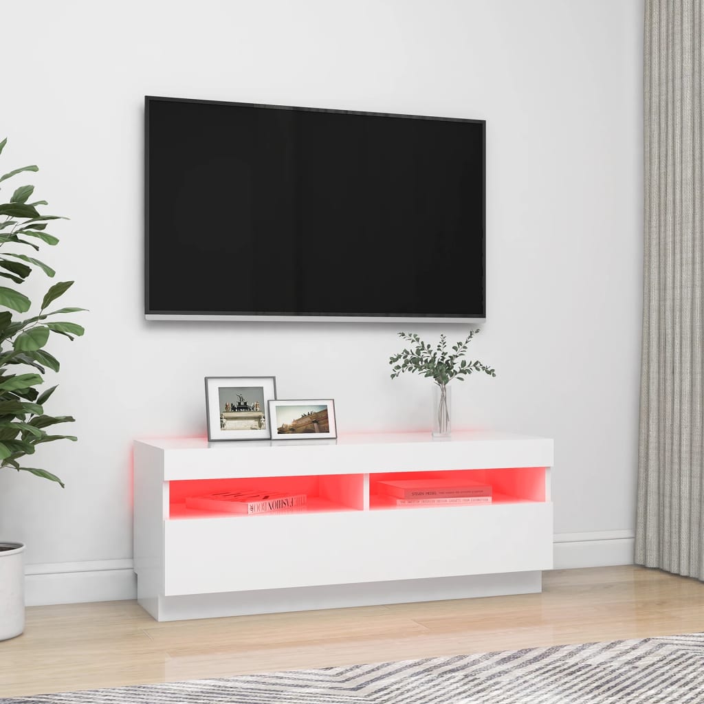 TV-taso LED-valoilla valkoinen 100x35x40 cm - Sisustajankoti.fi