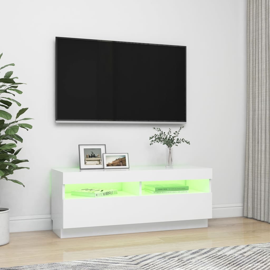 TV-taso LED-valoilla valkoinen 100x35x40 cm - Sisustajankoti.fi