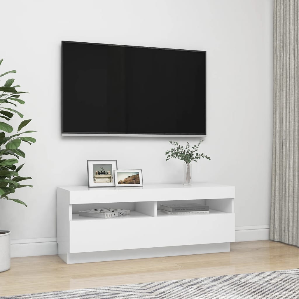 TV-taso LED-valoilla valkoinen 100x35x40 cm - Sisustajankoti.fi