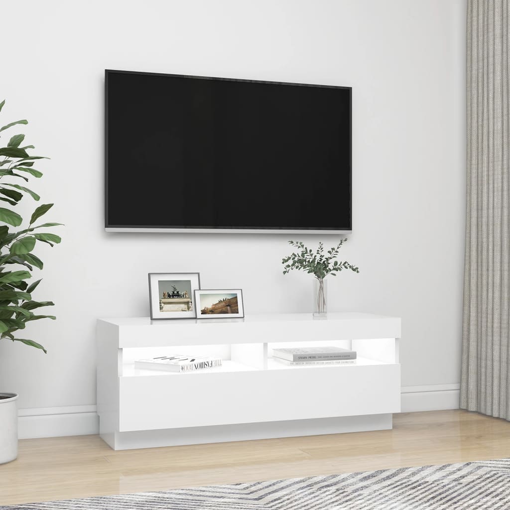 TV-taso LED-valoilla valkoinen 100x35x40 cm - Sisustajankoti.fi