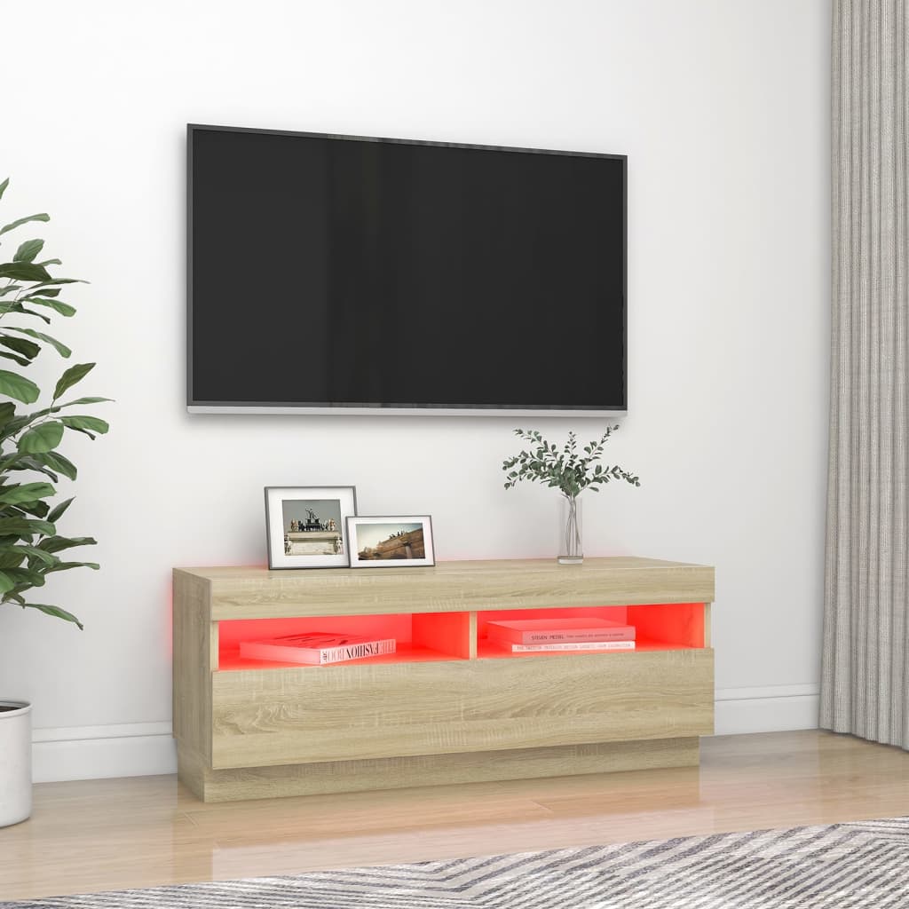 TV-taso LED-valoilla Sonoma-tammi 100x35x40 cm - Sisustajankoti.fi