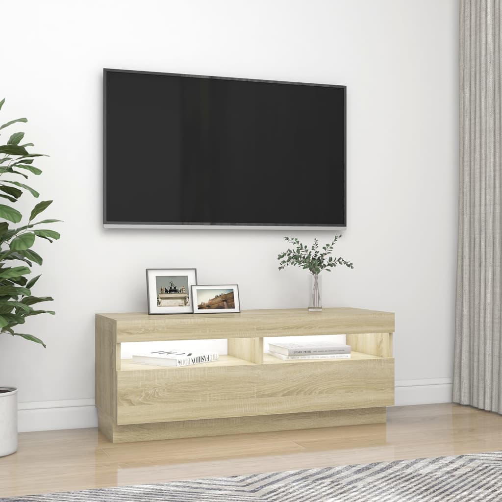 TV-taso LED-valoilla Sonoma-tammi 100x35x40 cm - Sisustajankoti.fi