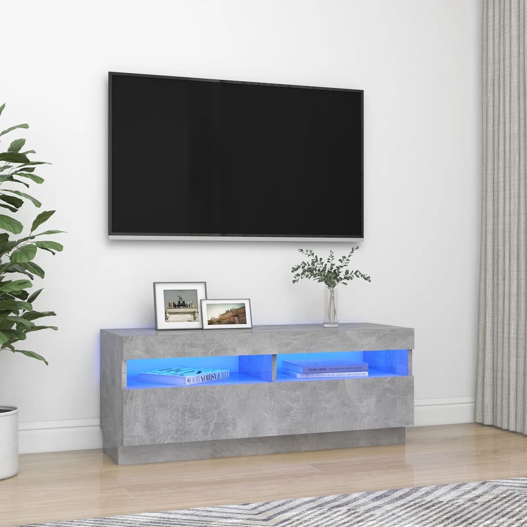 TV-taso LED-valoilla betoninharmaa 100x35x40 cm - Sisustajankoti.fi