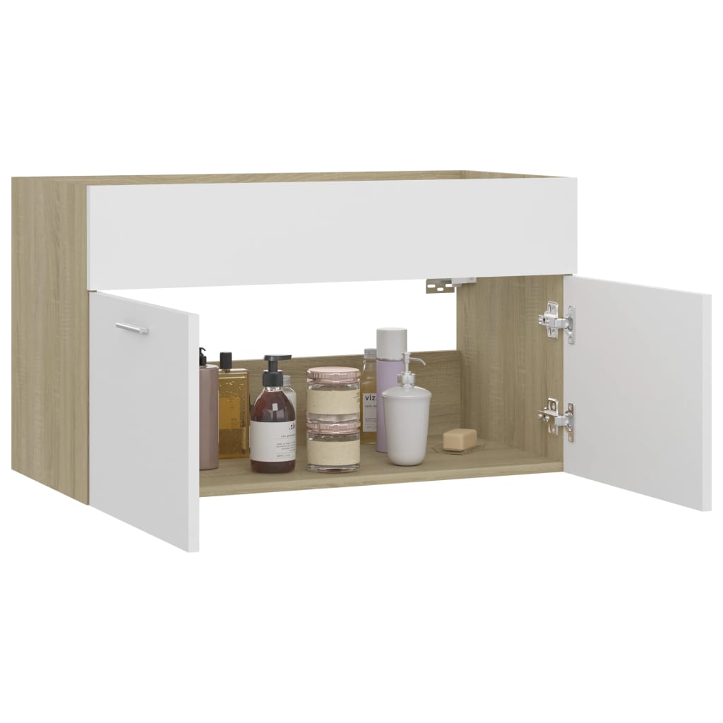Allaskaappi valkoinen ja Sonoma-tammi 80x38,5x46 cm lastulevy - Sisustajankoti.fi