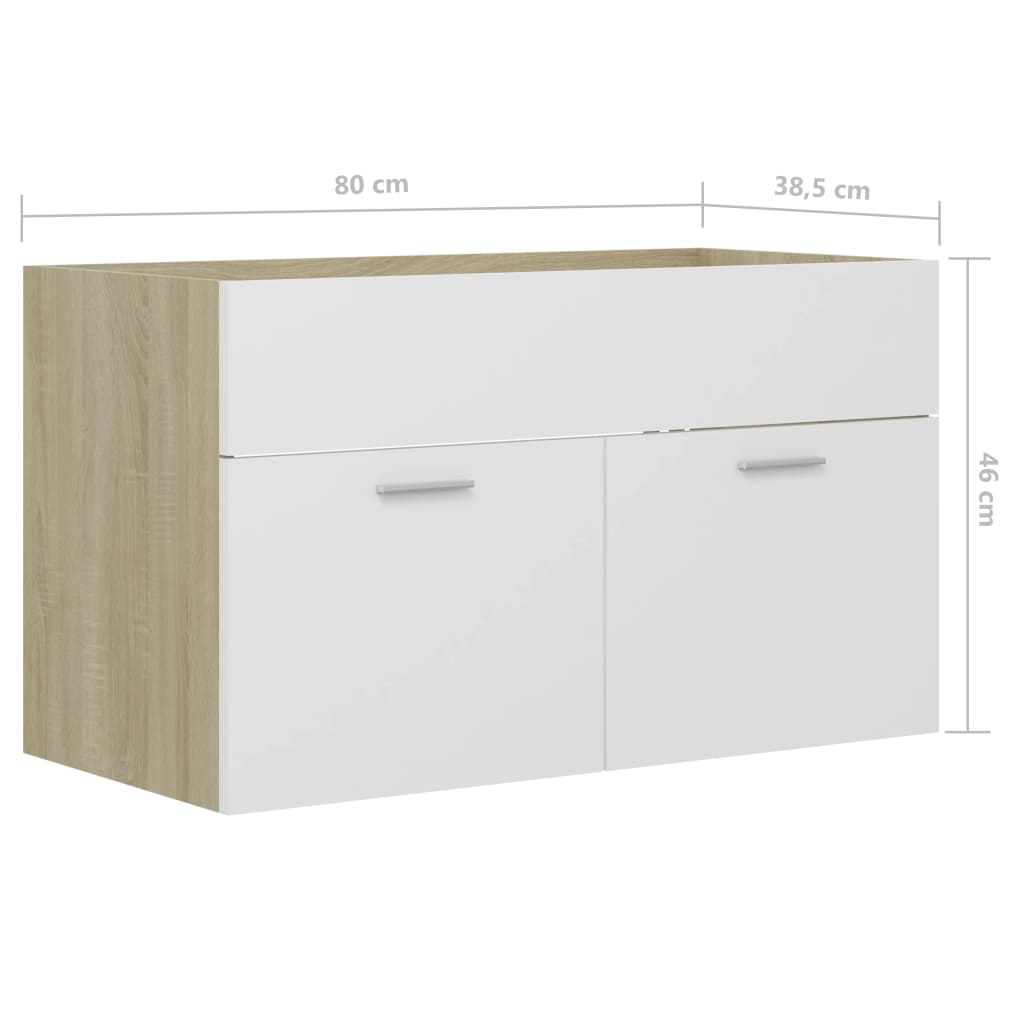 Allaskaappi valkoinen ja Sonoma-tammi 80x38,5x46 cm lastulevy - Sisustajankoti.fi