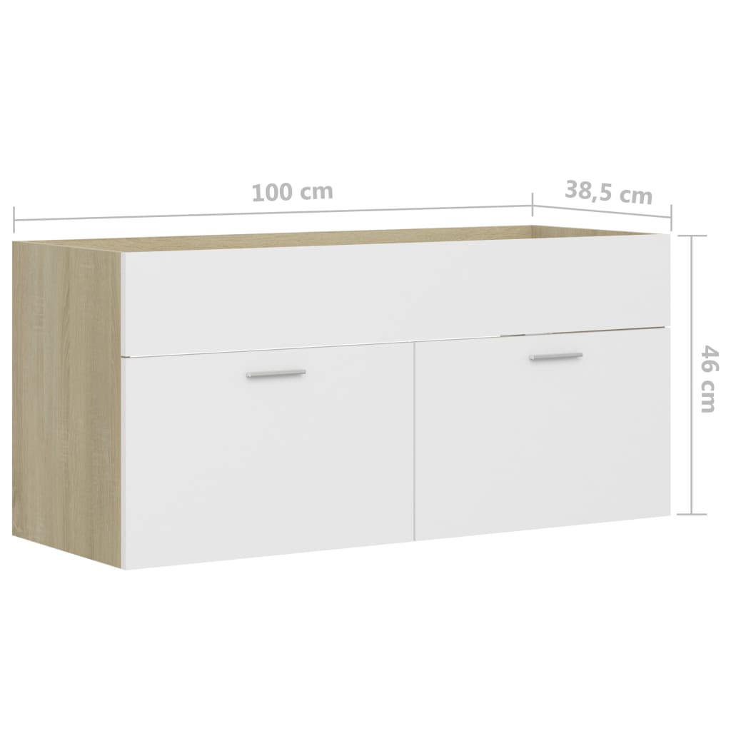 Allaskaappi valkoinen ja Sonoma-tammi 100x38,5x46 cm lastulevy - Sisustajankoti.fi
