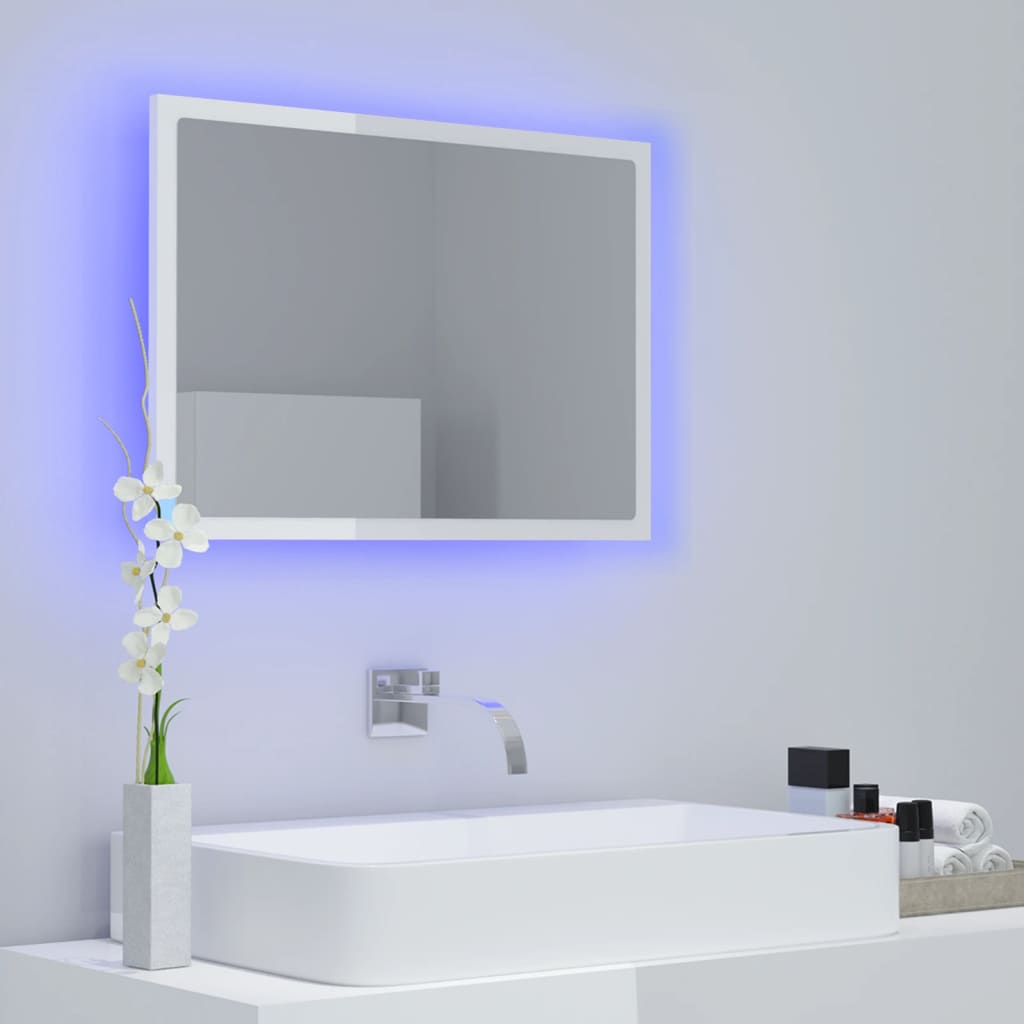 Kylpyhuonepeili LED korkeakiilto valk. 60x8,5x37 cm lastulevy - Sisustajankoti.fi