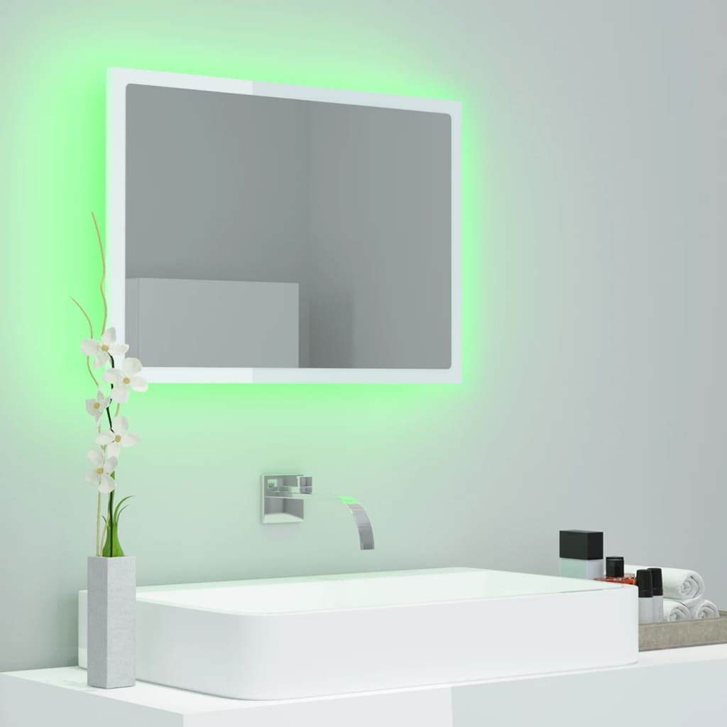 Kylpyhuonepeili LED korkeakiilto valk. 60x8,5x37 cm lastulevy - Sisustajankoti.fi