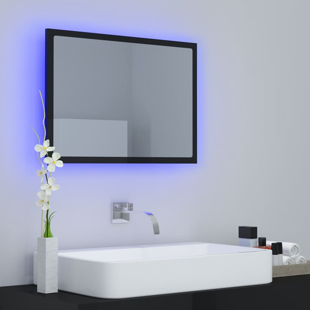 Kylpyhuonepeili LED korkeakiilto musta 60x8,5x37 cm lastulevy - Sisustajankoti.fi