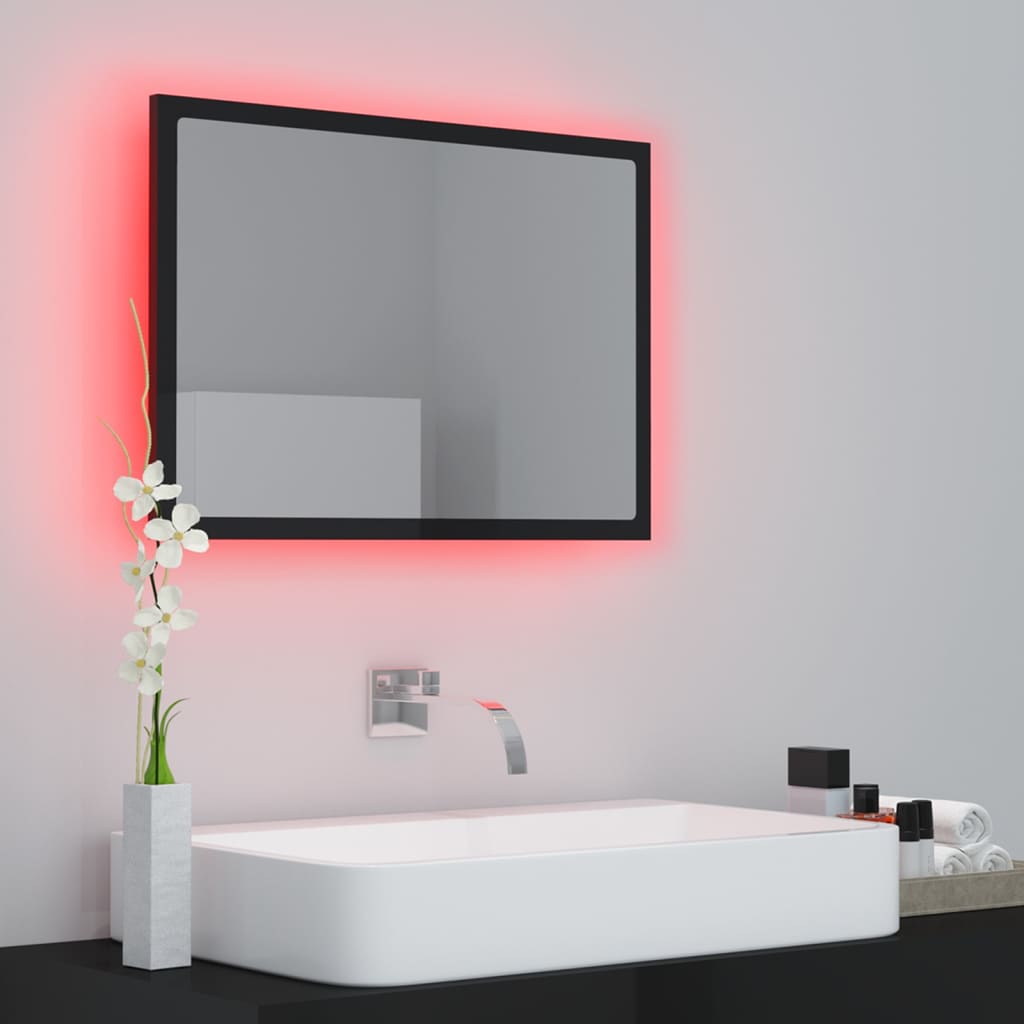 Kylpyhuonepeili LED korkeakiilto musta 60x8,5x37 cm lastulevy - Sisustajankoti.fi