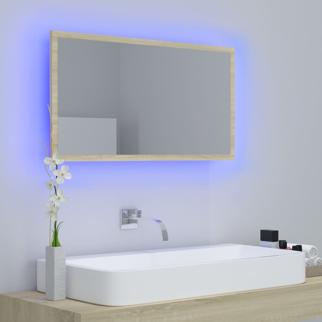 LED-kylpyhuonepeili Sonoma-tammi 80x8,5x37 cm lastulevy - Sisustajankoti.fi