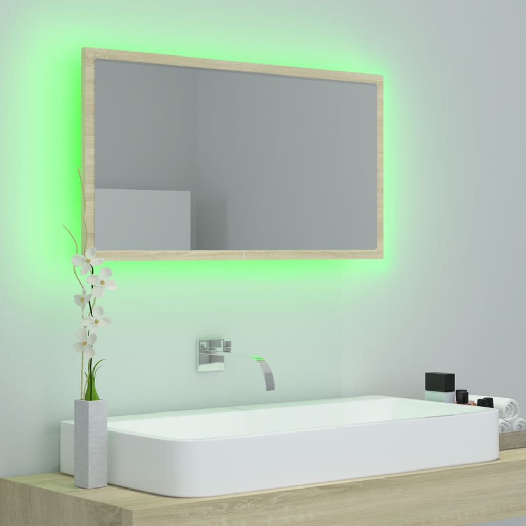 LED-kylpyhuonepeili Sonoma-tammi 80x8,5x37 cm lastulevy - Sisustajankoti.fi