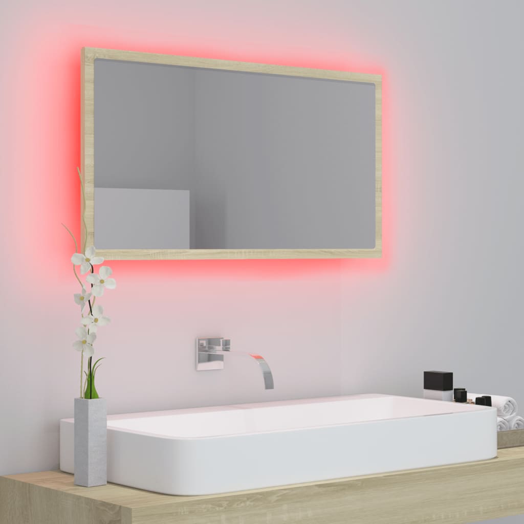 LED-kylpyhuonepeili Sonoma-tammi 80x8,5x37 cm lastulevy - Sisustajankoti.fi
