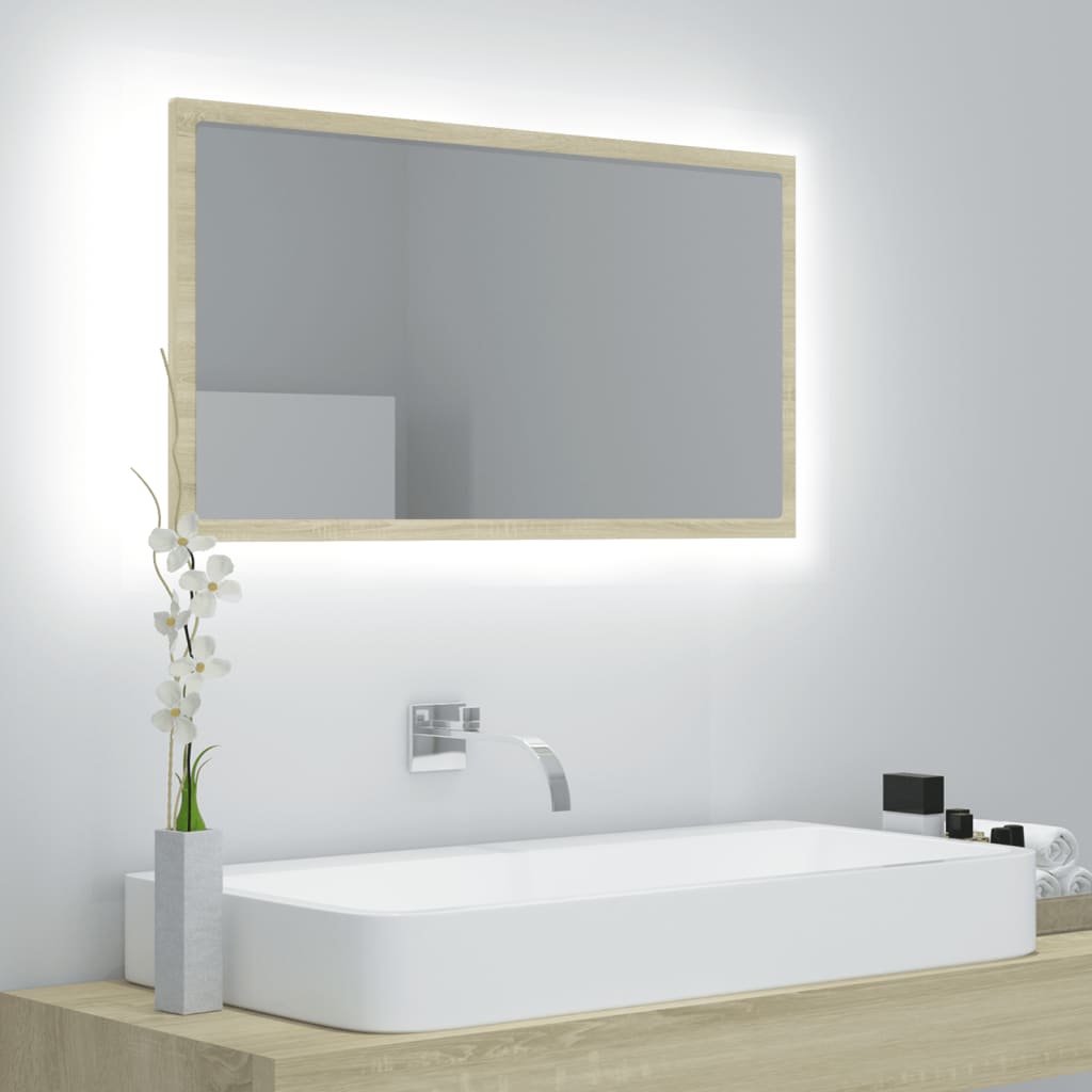 LED-kylpyhuonepeili Sonoma-tammi 80x8,5x37 cm lastulevy - Sisustajankoti.fi