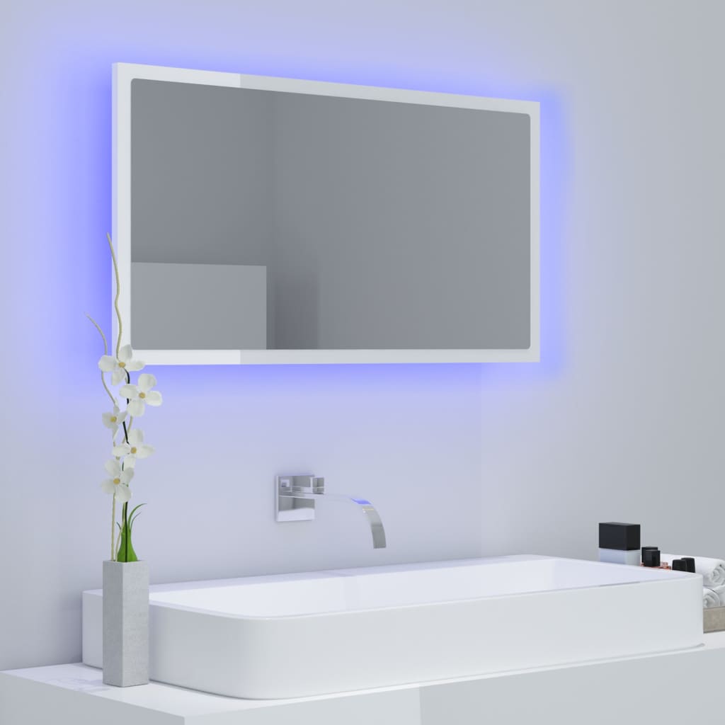 Kylpyhuonepeili LED korkeakiilto valk. 80x8,5x37 cm lastulevy - Sisustajankoti.fi