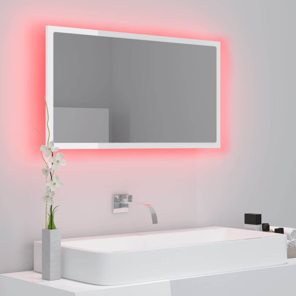 Kylpyhuonepeili LED korkeakiilto valk. 80x8,5x37 cm lastulevy - Sisustajankoti.fi