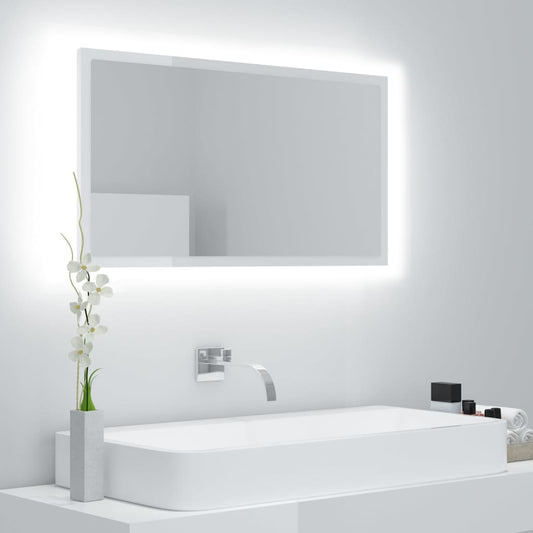 Kylpyhuonepeili LED korkeakiilto valk. 80x8,5x37 cm lastulevy - Sisustajankoti.fi