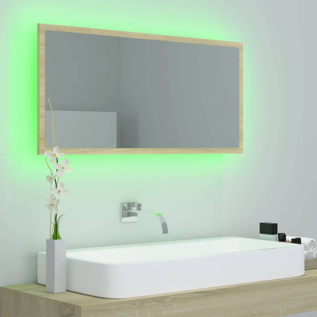 Kylpyhuonepeili LED Sonoma tammi 90x8,5x37 cm - Sisustajankoti.fi