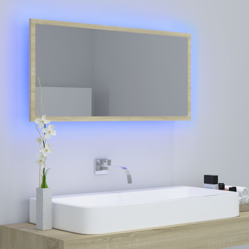 Kylpyhuonepeili LED Sonoma tammi 90x8,5x37 cm - Sisustajankoti.fi