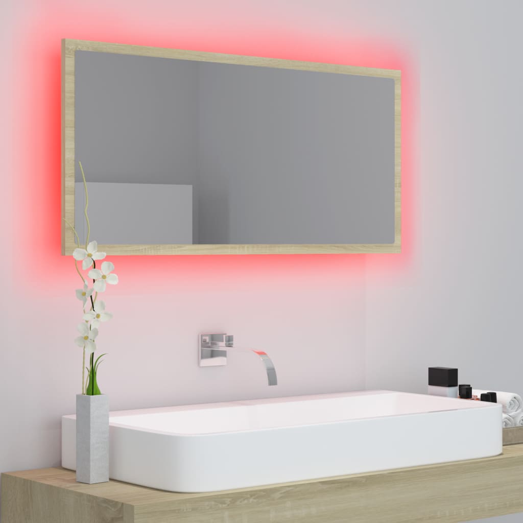 Kylpyhuonepeili LED Sonoma tammi 90x8,5x37 cm - Sisustajankoti.fi