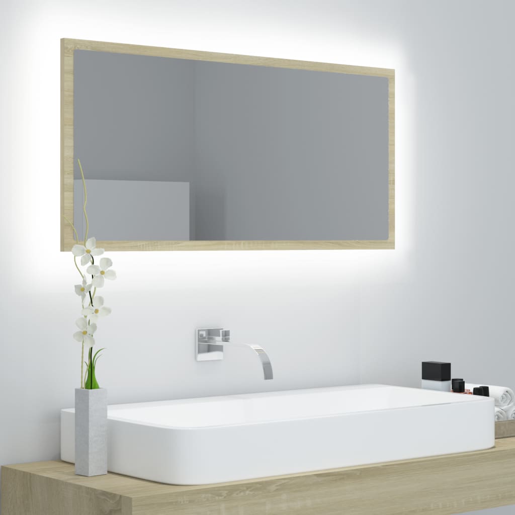 Kylpyhuonepeili LED Sonoma tammi 90x8,5x37 cm - Sisustajankoti.fi