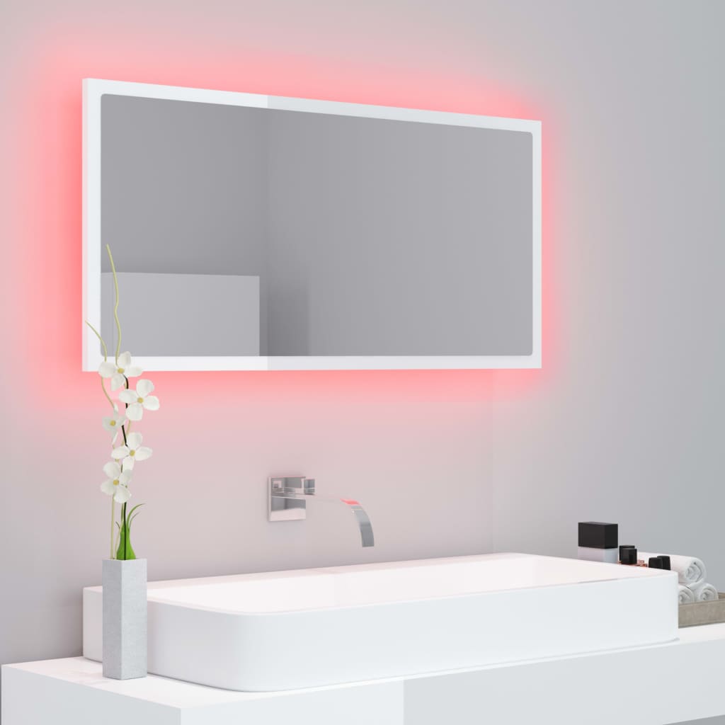 Kylpyhuonepeili LED korkeakiilto valk. 90x8,5x37 cm - Sisustajankoti.fi