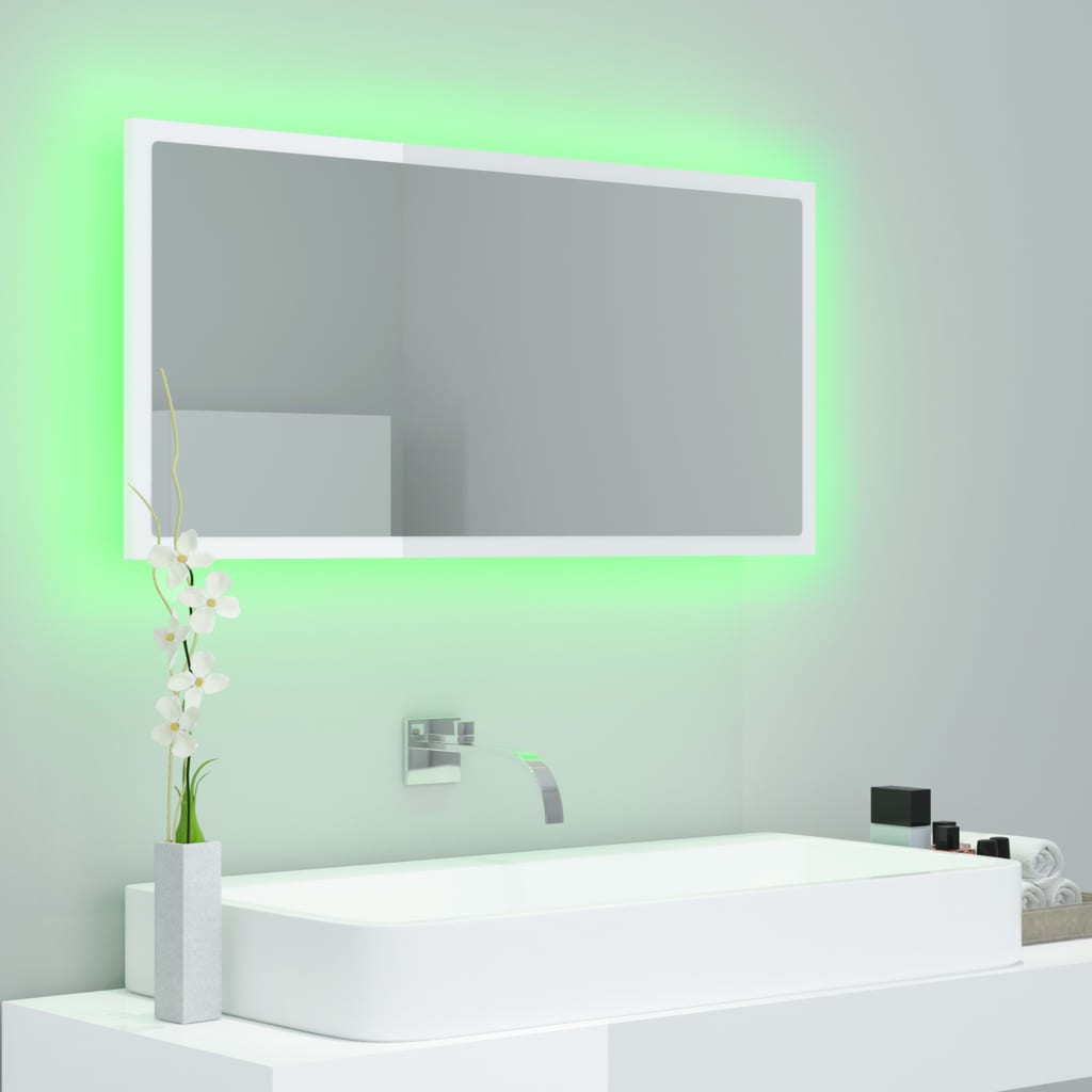 Kylpyhuonepeili LED korkeakiilto valk. 90x8,5x37 cm - Sisustajankoti.fi